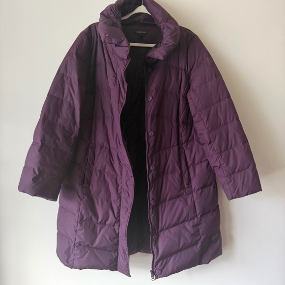 Eileen Fisher 80/20 Down Feather Puffer Coat Burgundy Plum  Snap Jacket - Picture 5 of 9